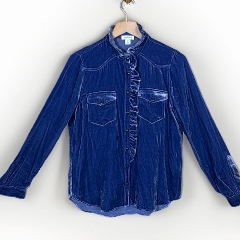 Sundance Gretel Velvet Shirt XS Lilac Pearl Snap Long Sleeve Silk Blend